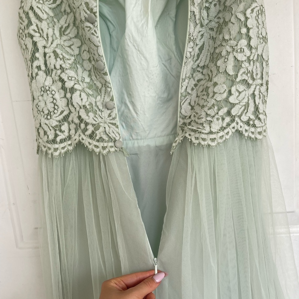 JJ’s house Sage bridesmaid tule dress thick floral lace - Picture 9 of 12